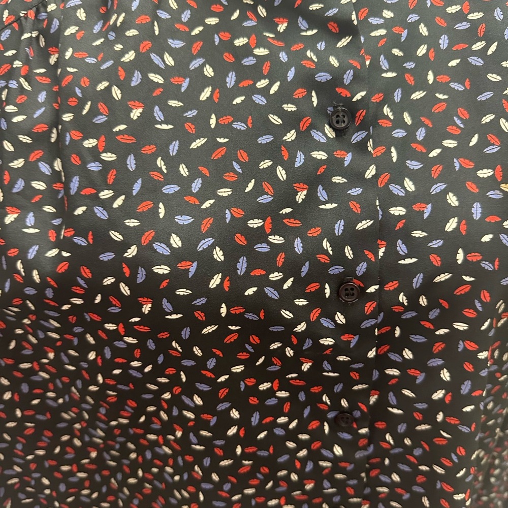 Women's Black Leaf Patterned Button Down Shirt - image 2